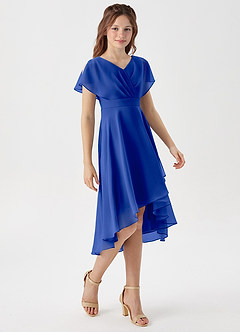 Azazie Graciela Junior Royal Blue A-Line Pleated Chiffon Dress image5