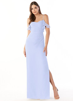 Azazie Emeralda Bridesmaid Dresses Lavender Sheath Off the Shoulder Chiffon Dress image3