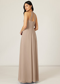 Azazie Sarah Bridesmaid Dresses Taupe Empire Pleated Chiffon Dress image5