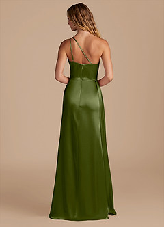 Azazie Maron Final Sale Olive Sheath One Shoulder Metallic Satin Dress image5