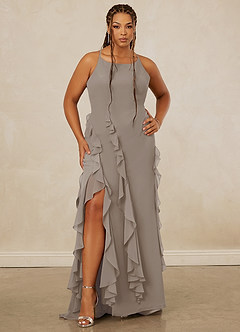 Christian Siriano Bridal for Azazie 1006 Robes de demoiselle d'honneur Robe Sirène en Mousseline de soie Rayé Taupe image8
