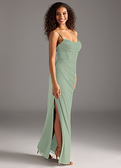 Azazie Mai Bridesmaid Dresses Dusty Sage Sheath Pleated Mesh Dress image8