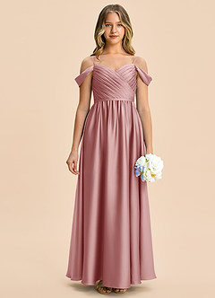 Azazie Rayne Junior Vestido Rosa Polvorienta de Satén Elástico de Corte en A con Escote corazón image4