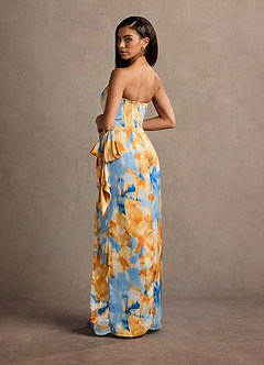 Maeve Blue Caribbean Print Corset Satin Maxi Dress image6
