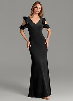 Azazie Mena Bridesmaid Dresses Black Mermaid Ruched Velvet Dress image3