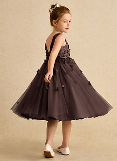 Azazie Lana Blumenmädchenkleider A-Linie ärmellos Matte Satin Kleid Ganache image4