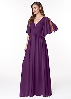 Azazie Temeka Brautjungfernkleider A-Linie Gestreift Chiffon Kleid Traube image3
