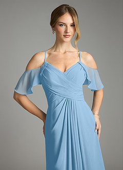 Azazie Dakota Bridesmaid Dresses Steel Blue A-Line V-Neck Pleated Chiffon Dress image7
