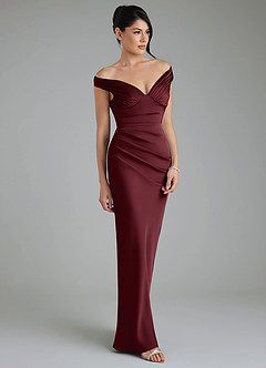 Azazie Stella Bridesmaid Dresses Cabernet Sheath Corset Stretch Satin Convertible Dress image5