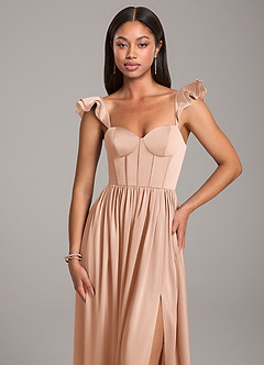 Azazie Denisse Brudtärnklänningar Klänning av A-Linje i Stretch Satin Ruched Roséguld image6