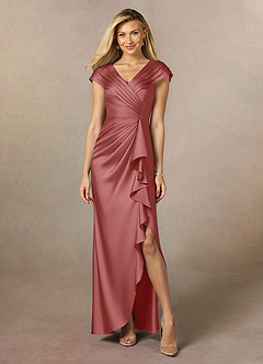 Azazie Anderson Mother of the Bride Dresses Antique Rose A-Line Pleated Stretch Satin Dress image1