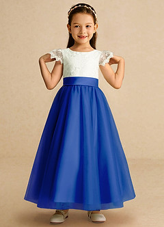 Azazie Pookie Flower Girl Dresses Royal Blue A-Line Lace Tulle Dress image3