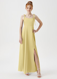 Azazie Rosey Junior Robe Trapèze en Satin extensible Encolure en Forme de Cœur Sorbet Citron image5