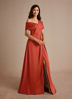 Azazie Milton Mother of the Bride Dresses Rust A-Line Pleated Stretch Satin Dress image6