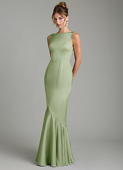 Azazie Tamera At-home Try On Dresses Dusty Sage Mermaid Pleated Stretch Satin Dress image2