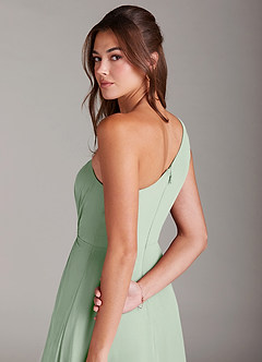 Azazie Brooke Bridesmaid Dresses Agave A-Line One Shoulder Chiffon Dress image2