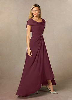 Azazie Mary Mother of the Bride Dresses Cabernet A-Line Side Slit Chiffon Dress image4