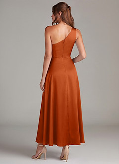 Azazie Brooke 신부 들러리 드레스 A라인 한쪽 어깨 스트레치 새틴 발목 길이 드레스 image7