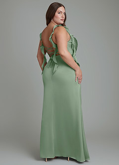 Azazie Jessamine Bridesmaid Dresses Matcha Sheath Corset Stretch Satin Dress image9