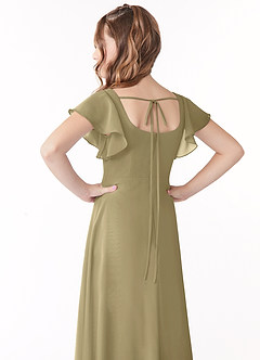 Azazie Bondi Junior Robe Trapèze en Mousseline de soie Arc Vert Mousse image3