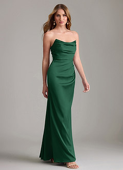 Azazie Lucille Bridesmaid Dresses Dark Green Mermaid Strapless Stretch Satin Convertible Dress image4