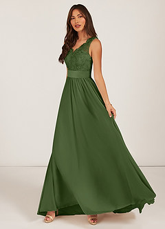 Azazie Gertrude Brautjungfernkleider A-Linie Spitze Chiffon Kleid Olivgrün image3
