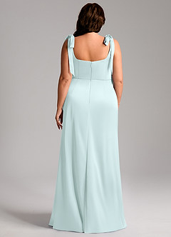 Azazie Frostine Bridesmaid Dresses Sea Glass A-Line Bow Stretch Satin Dress image13
