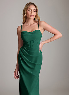 Azazie Mai Bridesmaid Dresses Emerald Sheath Pleated Chiffon Dress image5
