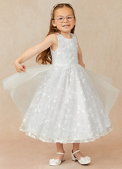 Azazie Darcey Flower Girl Dresses Diamond White A-Line Lace Dress image1