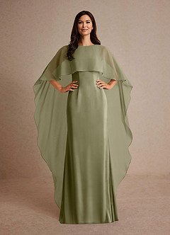 Azazie Milfred vestidos de madre de la novia Vestido de Pistacho de Satén Elástico de Recto con Cuello de barco image2
