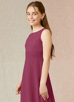 Azazie Snow Junior Mulberry A-Line Lace Chiffon Dress image5