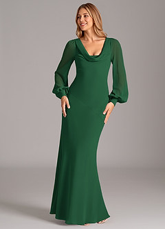 Azazie Rylina Bridesmaid Dresses Dark Green Mermaid Long Sleeve Chiffon Dress image4