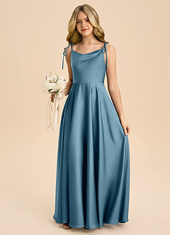 Azazie Popsy Junior Linia A Ukłon Satyna elastyczna Długość podłogi Młodsza druhna Sukienka image5