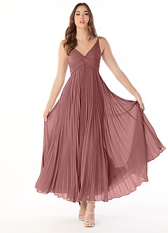 Azazie Raychelle Bridesmaid Dresses Desert Rose A-Line V-Neck Chiffon Dress image1