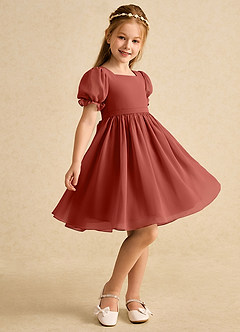 Azazie Jolie Blumenmädchenkleider A-Linie mit ärmel Chiffon Kleid Terrakotta image1