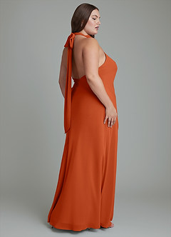Azazie Velli Robes de demoiselle d'honneur Robe Sirène en Mousseline de soie Col haut Orange Brûlée image13