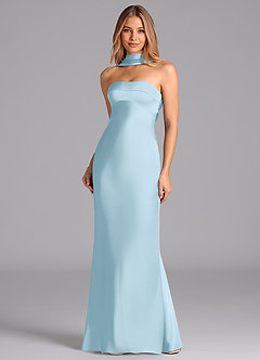 Azazie Lusinda Bridesmaid Dresses Sky Blue Mermaid Strapless Stretch Satin Dress image4