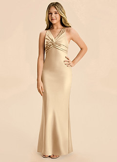 Azazie Hati Junior Champagne Mermaid Stretch Satin Dress image5