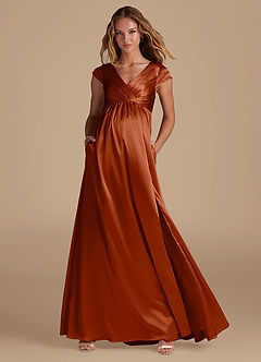Azazie Allessia Maternity Bridesmaid Dresses A-Line Metallic Satin Floor-Length Dress image1