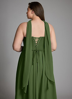 Azazie Cadence Bridesmaid Dresses Olive A-Line Corset Stretch Satin Convertible Dress image18