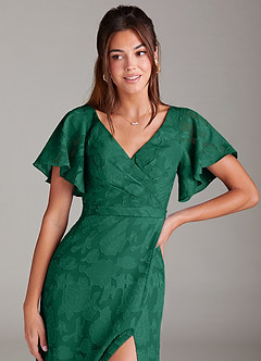 Azazie Ambrosia Bridesmaid Dresses Emerald A-Line Pleated Floral Burnout Dress image5