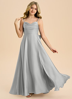 Azazie Bear Junior Jurk van Stretch Satijn met A-Lijn Sweetheart Halslijn Zilver image1