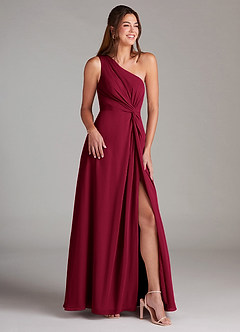 Azazie Brooke Brautjungfernkleider A-Linie One-Shoulder Chiffon Kleid Burgunderrot image10