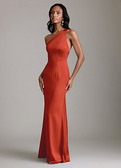 Azazie Voni Abiti da Damigella Abito Sirena in Raso Elasticizzato Monospalla Ruggine image6