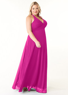 Azazie Tessie Vestidos de damas de honor Vestido de Fucsia de Gasa de Corte en A con Cuello en V plisado image8