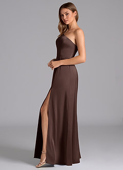 Azazie Trina Final Sale Ganache A-Line One Shoulder Stretch Satin Dress image5