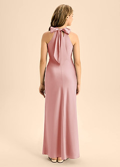 Azazie Doretta Junior Powder Pink A-Line Pleated Stretch Satin Dress image2