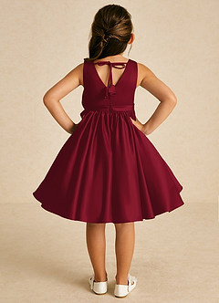 Azazie Apple Flower Girl Dresses Burgundy A-Line Bow Matte Satin Dress image2
