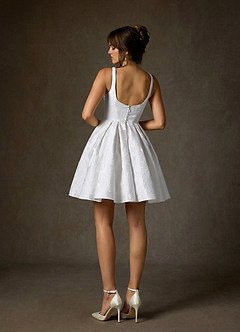 Azazie Ruby Wedding Dresses Diamond White A-Line with Pockets Floral Jacquard Dress image2