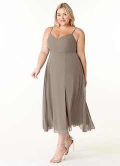 Azazie Clarissa Bridesmaid Dresses Taupe A-Line V-Neck Chiffon Dress image9